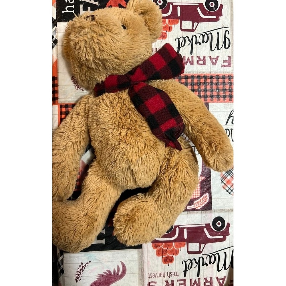 Unbranded Plaid Scarf Teddy Bear Kids Medium Tan